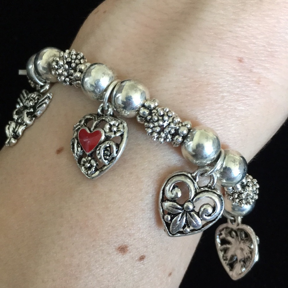 Hearts and Angels Silver Tone and Red Charm Bracelet - Picture 3 of 12